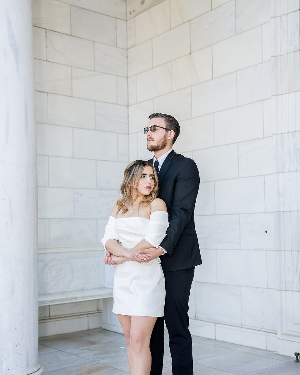 Engagement portrait against the Brooks Museum of Art, Memphis